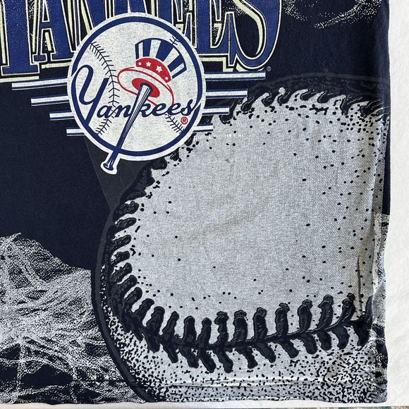 Vintage 90s MLB trench New York Yankees All Over Print Baseball Shirt L Single - Picture 3 of 8